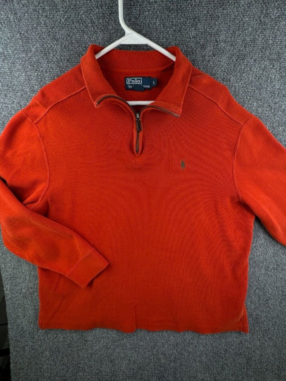 Polo Ralph Lauren 1/4 Zip Sweater Pullover Knit Men Pony Orange Large Cotton